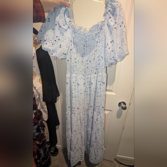 Max Studio Dresses & Skirts - Blue Floral Cottagecore Maxi Dress Smocked Puff Sleeve Coquette Prairie Romantic